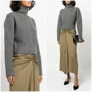 THEORY Sculpted Sweater Cropped Airy Wool Cashmere Grey Melange Women's Petite P